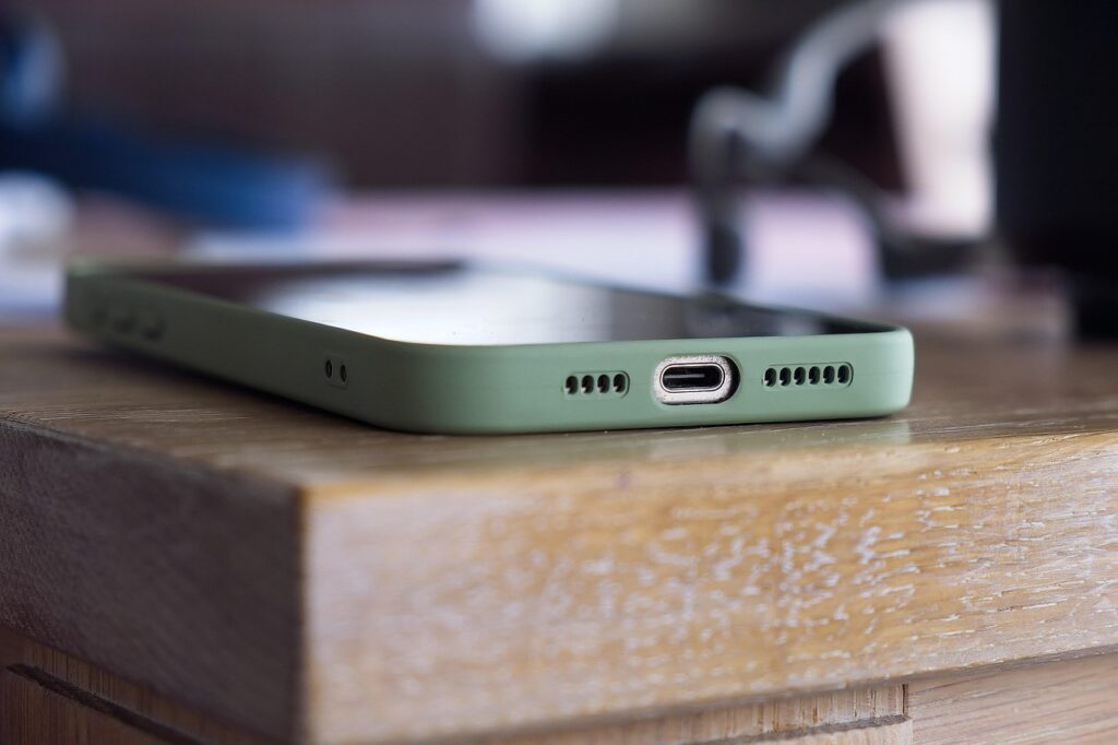 A smart phone left on a table.